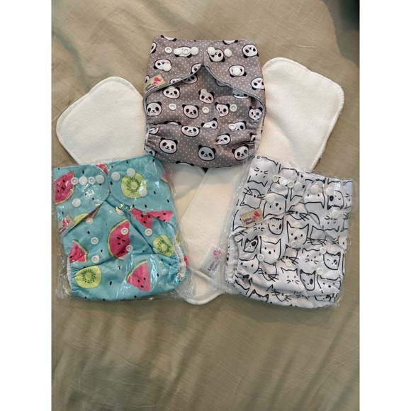 little bloomz Other - Littles & Bloomz Cloth Diaper Nappy Lot (3) + 2 Inserts NEW Reusable One Size